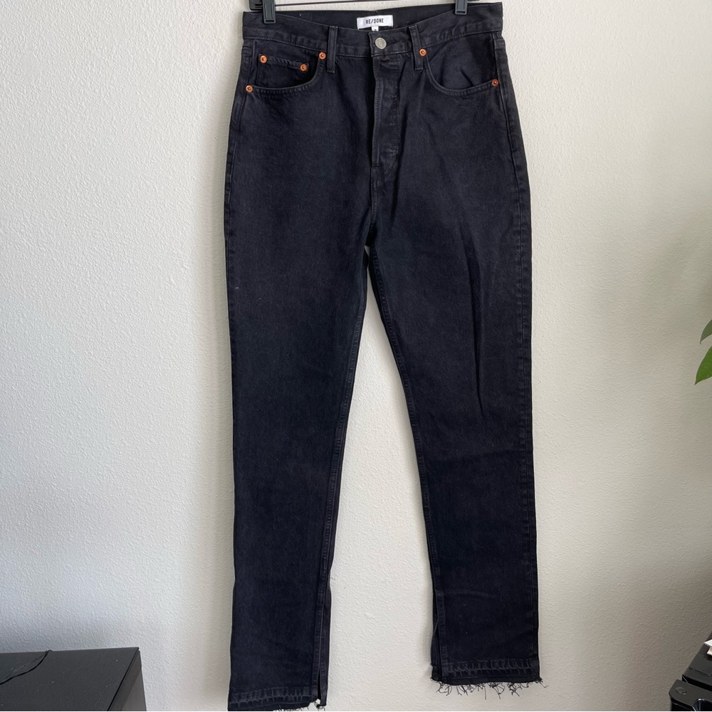 RE/DONE Washed Black Frayed Hem 70s High Rise Denim Jeans
